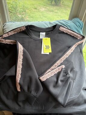 all in motion Black Crew Sweatshirt with Pink Accent Tag
